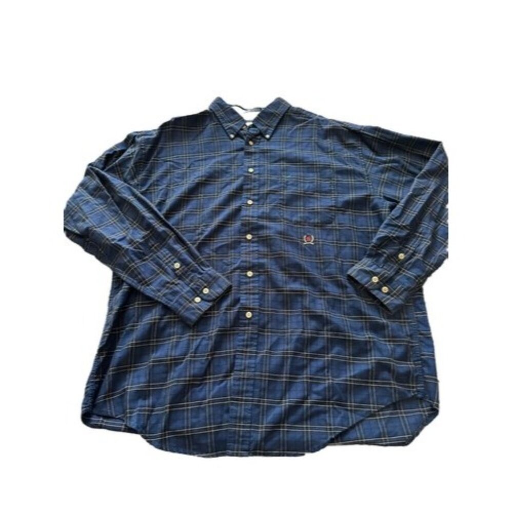 Vintage Tommy Hilfiger Shirt Mens Plaid Button Up Striped Crest Y2K Size XL
